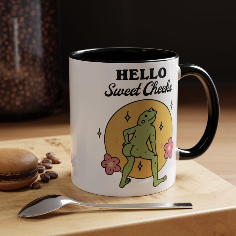 Frog Sweet Cheeks Coffee Mug - Funny Ceramic Cup, Frog Lover Gift, Friend Gift Idea, Cute Butt Humor Mug, Unique Gifts (11, 15oz)