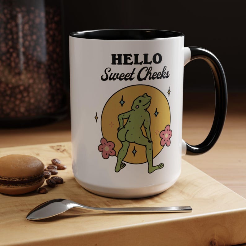 Frog Sweet Cheeks Coffee Mug - Funny Ceramic Cup, Frog Lover Gift, Friend Gift Idea, Cute Butt Humor Mug, Unique Gifts (11, 15oz)