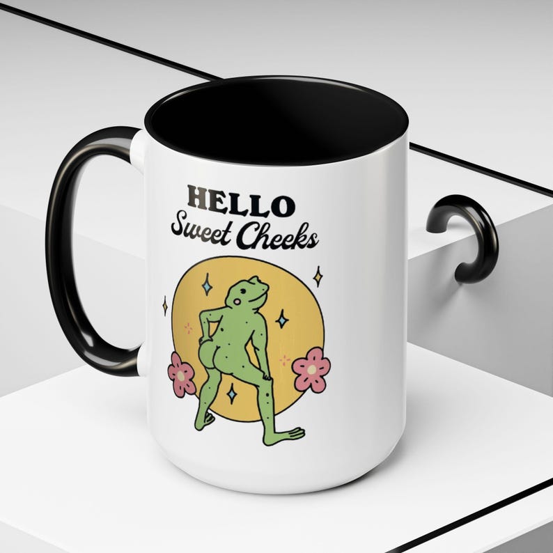 Frog Sweet Cheeks Coffee Mug - Funny Ceramic Cup, Frog Lover Gift, Friend Gift Idea, Cute Butt Humor Mug, Unique Gifts (11, 15oz)